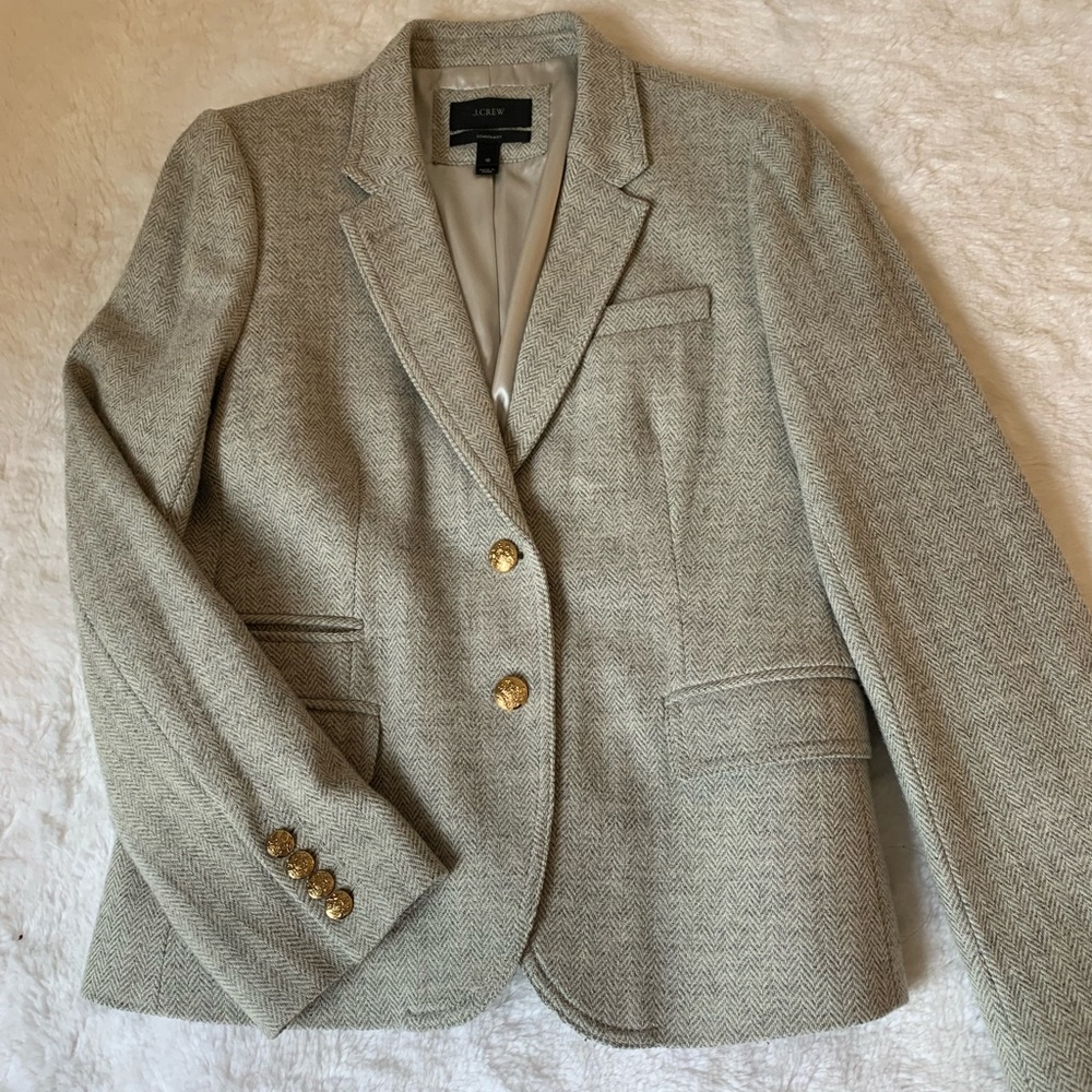 J. Crew Schoolboy Wool Blazer Jacket Herringbone Lined Size 10 MSRP $218 Flaw